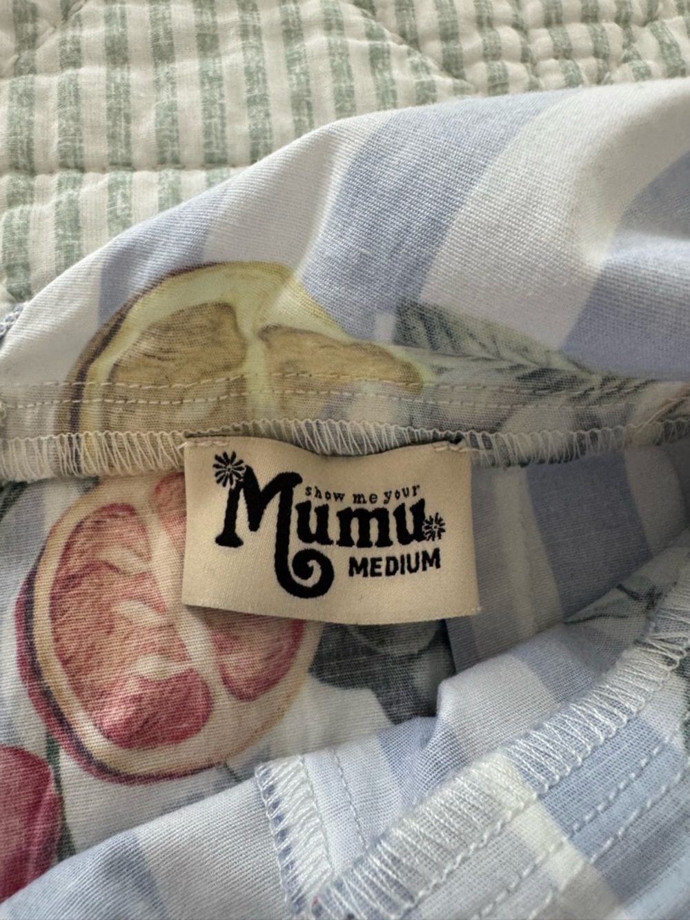 Show Me Your MuMu Blue White Striped Fruit Wrap Dress - Picture 4 of 5